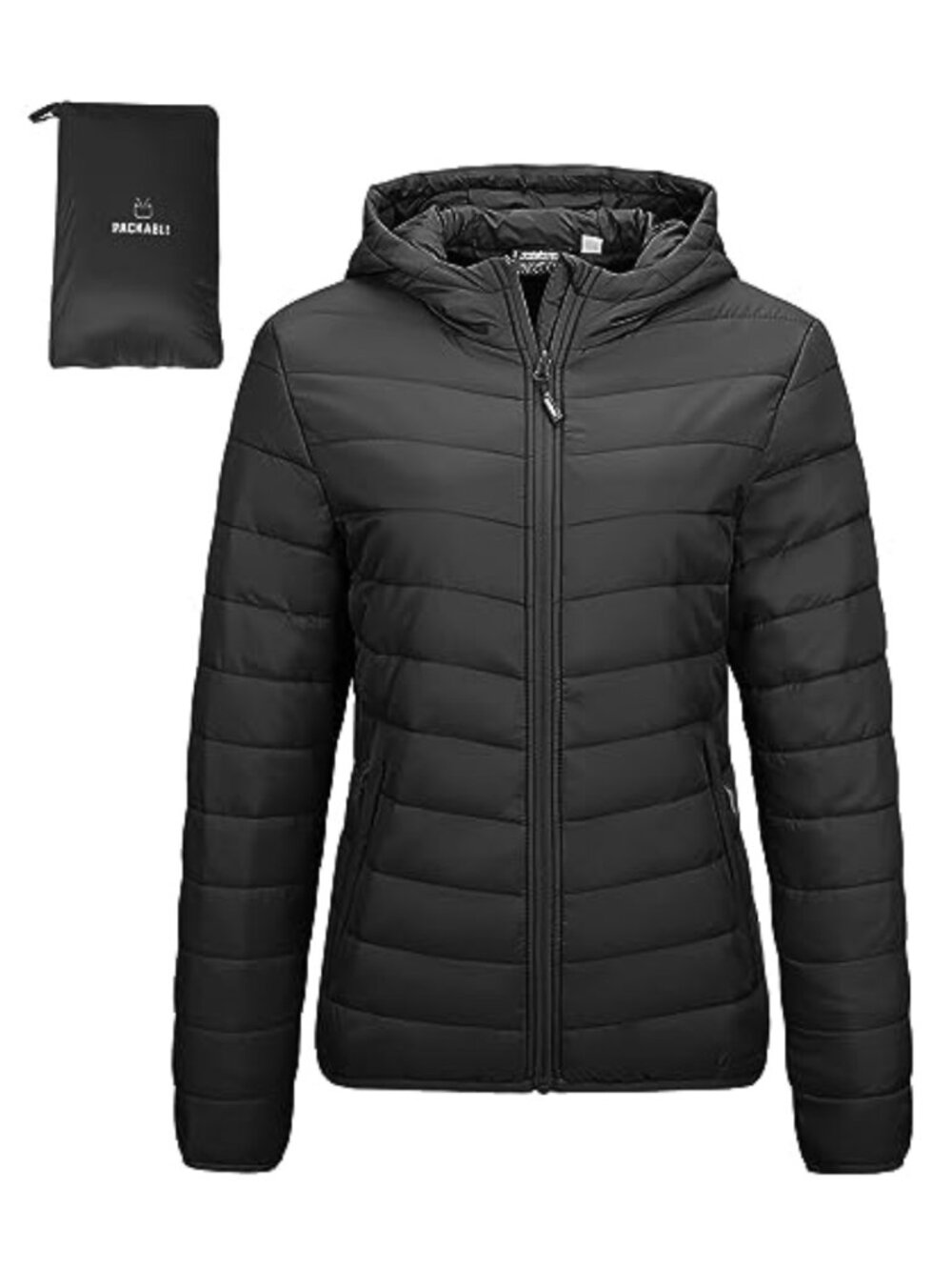 Packable Lightweight Full-Zip Puffer Jacket Hooded Quilted Winter Coat